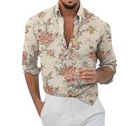Camicia Uomo Slim Fit, Casual da Uomo Risvolto Largo Stampa Geometrica Manica Lunga Polsini Bottoni Camicia Floreale Stile Porto Beach Hawaiianss Summer Top