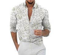 Camicia Uomo Slim Fit, Casual da Uomo Risvolto Largo Stampa Geometrica Manica Lunga Polsini Bottoni Camicia Floreale Stile Porto Beach Hawaiianss Summer Top