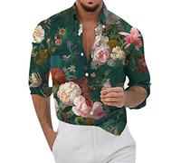 Camicia Uomo Slim Fit, Casual da Uomo Risvolto Largo Stampa Geometrica Manica Lunga Polsini Bottoni Camicia Floreale Stile Porto Beach Hawaiianss Summer Top