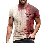 Camicia Uomo Slim Fit Maniche Corte,T Shirt Uomo Halloween Maniche Corte Collo Tondo con Stampa Disegno Sanguinante Camicia Problema Risolto Elegante Slim Fit Design Essenziale per Festa Deguisement