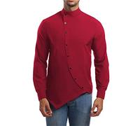 Camicia Uomo Slim Fit Orlo Irregolare Colletto in Piedi Camicia Uomo Inclinare Abbottonatura Tinta Unita Camicia Uomo Primavera Autunno Moda Casual Maniche Lunghe Shirt Uomo