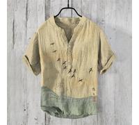 Camicia uomo stampa arte giapponese maniche corte con bottoni collo a V per top