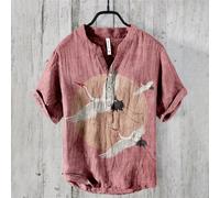 Camicia uomo stampa arte giapponese maniche corte con bottoni collo a V per top