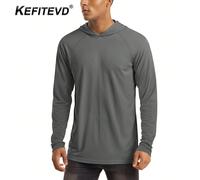 Camicia UV protezione UV da uomo UPF 50+ camicia a maniche lunghe con cappuccio camicia sportiva estiva rashguard ad asciugatura rapida con foro per il pollice Note: consultare la descrizione del prod