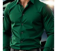 Camicia verde casual e formale da uomo, monopetto, con colletto, versatile per lavoro, festa, strada, scuola, adatta a vari stili e occasioni, manica lunga L,M,S,XLColore unicoPoliestere