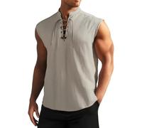 Camicia vichinga da uomo senza maniche con allacciatura camicia medievale colletto rialzato canotte in tinta unita abbigliamento medievale comode camicie sportive Axel gilet gotico steampunk