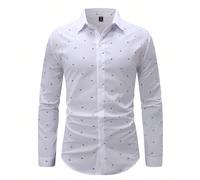 Camicia vintage a maniche lunghe con bottoni per uomo, a righe nere e rosse con piccoli motivi a contrasto, stampa a blocchi di colore su tutto il capo, semplice e casual per l'ufficio, per le vacanze