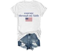 Camicia vintage con scritta "Courage Through My Faith", stile democrazia americana, Patriot Freedom, unisex, bianco, XXL