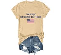 Camicia vintage con scritta "Courage Through My Faith", stile democrazia americana, Patriot Freedom, unisex, cachi, XL
