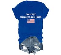 Camicia vintage con scritta "Courage Through My Faith", stile democrazia americana, Patriot Freedom, unisex, Blu reale, XL
