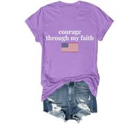 Camicia vintage con scritta "Courage Through My Faith", stile democrazia americana, Patriot Freedom, unisex, Viola, XL