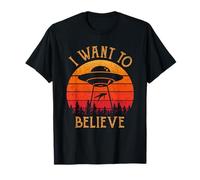 Camicia vintage da cacciatore di UFO Alien I Want To Believe Retro Maglietta