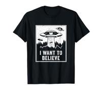 Camicia vintage da cacciatore di UFO Alien I Want To Believe Retro Maglietta