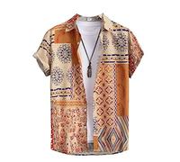 Camicia Vintage da Uomo Camicie a Maniche Corte in Stile Etnico Africano Moda Traditional Modello Stampato T Shirt Top Camicetta da Spiaggia Casual con Bottone Regolare Estivo
