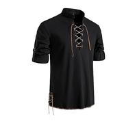 Camicia vintage in lino da uomo, a maniche lunghe, per il tempo libero, camicia medievale, costume da pirata, carnevale, cosplay, camicia medievale rinascimentale, camicia da uomo, camicia da pirata