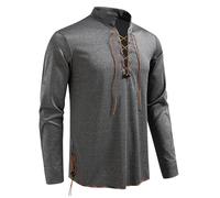Camicia vintage in lino da uomo, a maniche lunghe, per il tempo libero, camicia medievale, costume da pirata, carnevale, cosplay, camicia medievale rinascimentale, camicia da uomo, camicia da pirata