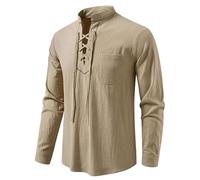 Camicia vintage in lino da uomo, a maniche lunghe, per il tempo libero, camicia medievale, costume da pirata, carnevale, cosplay, camicia medievale rinascimentale, camicia da uomo, camicia da pirata