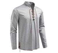 Camicia vintage in lino da uomo, a maniche lunghe, per il tempo libero, camicia medievale, costume da pirata, carnevale, cosplay, camicia medievale rinascimentale, camicia da uomo, camicia da pirata