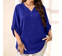 Camicia viola a 3/4 maniche, per donne taglia comode, primi giorni di primavera 0XL,1XL,2XL,3XL,4XLTessuto intrecciato