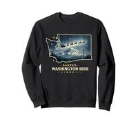 Camicia WA Ride di Babbo Natale Sleigh Over Rainier Space Washington Felpa