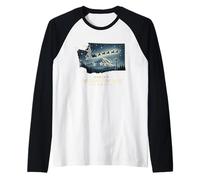 Camicia WA Ride di Babbo Natale Sleigh Over Rainier Space Washington Maglia con Maniche Raglan