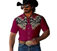 Camicia western da uomo a maniche corte da cowboy, camicia per carnevale, stile retrò vintage, con motivo ornamentale, camicia medievale per feste a tema country, O bianco., XXXXXXL