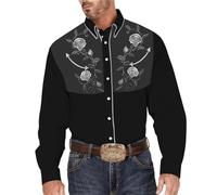 Camicia western, da uomo, a maniche lunghe, stile occidentale, camicia tradizionale, vintage, slim fit, per il tempo libero, vintage, medievale, per carnevale, grigio., M