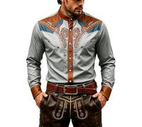 Camicia Western da uomo in poliestere con sprone ricamato e frontiere con | Maniche lunghe, colletto a punta e telaio con abbottonatura a contrasto ornate cuciture multicolore sul petto e sulle spalle