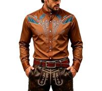 Camicia Western da uomo in poliestere con sprone ricamato e frontiere con | Maniche lunghe, colletto a punta e telaio con abbottonatura a contrasto ornate cuciture multicolore sul petto e sulle spalle