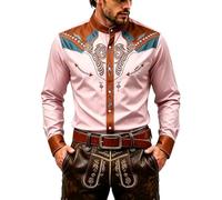 Camicia Western da uomo in poliestere con sprone ricamato e frontiere con | Maniche lunghe, colletto a punta e telaio con abbottonatura a contrasto ornate cuciture multicolore sul petto e sulle spalle