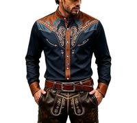 Camicia Western da uomo in poliestere con sprone ricamato e frontiere con | Maniche lunghe, colletto a punta e telaio con abbottonatura a contrasto ornate cuciture multicolore sul petto e sulle spalle