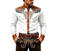 Camicia Western da uomo in poliestere con sprone ricamato e frontiere con | Maniche lunghe, colletto a punta e telaio con abbottonatura a contrasto ornate cuciture multicolore sul petto e sulle spalle