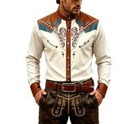 Camicia Western da uomo in poliestere con sprone ricamato e frontiere con | Maniche lunghe, colletto a punta e telaio con abbottonatura a contrasto ornate cuciture multicolore sul petto e sulle spalle