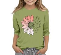 Camicie 152 e ragazze Casual Solid Color Girocollo Sette polsino T Shirt Top 3 13 anni Primo Ragazza Shirt Manica Lunga, Verde menta, 3-4 Jahre