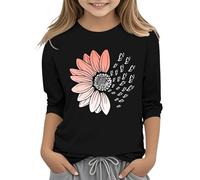 Camicie 152 e ragazze Casual Solid Color Girocollo Sette polsino T Shirt Top 3 13 anni Primo Ragazza Shirt Manica Lunga, Nero , 12-13 Jahre