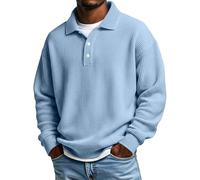 Camicie a 1/4 con bottone da uomo casual a maniche lunghe in tinta unita pullover a nido d'ape con tasca sul petto sciolto leggero testurizzato polo classico confortevole colletto con risvolto camicie