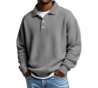 Camicie a 1/4 con bottone da uomo casual a maniche lunghe in tinta unita pullover a nido d'ape con tasca sul petto sciolto leggero testurizzato polo classico confortevole colletto con risvolto camicie