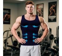 Camicie a compressione da uomo per controllo della pancia Gynomastica gilet dimagrante gilet vita trainer canotta shapewear blu
