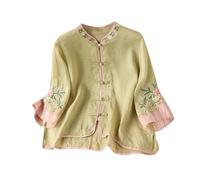 Camicie a maniche a 3/4 da donna UK elegante camicetta ricamata floreale con bottone pieghevole in stile cinese leggero top orientale da donna abbigliamento tradizionale cinese vintage top in stile
