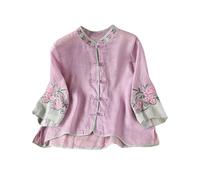 Camicie a maniche a 3/4 da donna UK elegante camicetta ricamata floreale con bottone pieghevole in stile cinese leggero top orientale da donna abbigliamento tradizionale cinese vintage top in stile