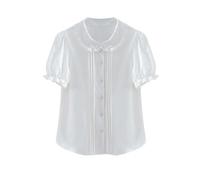 FRESQA Camicie a Maniche Corte da Donna Colletto alla Peter Pan Tinta Unita Increspato Stile Lolita Dolce Preppy Moda Scuola Ragazze Top Adorabile Nuovo Casual