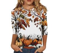 Camicie a maniche corte da donna con scollo rotondo stampato maniche a 3/4 camicetta top camicetta da donna maglietta scrub top costumi di Halloween donne adulte, bianco, XXL