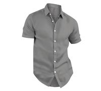 Camicie a maniche corte da uomo abbottonate Vero classico estivo casual moda camicia Incontri Camicie da lavoro per uomo UK, grigio, XXL