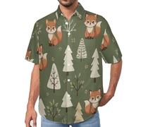 Camicie a Maniche Corte da Uomo - Camicie da Spiaggia con Stampa Simpatica Volpe Animale della Foresta, Funky Estiva Cool Camicia Hawaiana Monopetto Camicia S-7XL