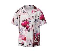 Camicie a maniche corte da uomo con stampa della Torre Eiffel di Parigi e Francia, camicia estiva hawaiana casual per vacanze, nero, L
