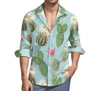Camicie a maniche lunghe con bottoni da uomo, cactus verdi piante grasse casual moda scollo a V camicia top da uomo, Stile 26., L