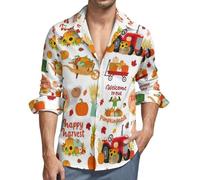 Camicie a maniche lunghe con bottoni per uomo, autunno fattoria zucca casual moda scollo a V camicia top uomo, Stile-39, M