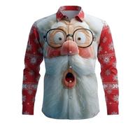Camicie a Maniche Lunghe con Stampa di Babbo Natale, Abbigliamento per Feste, Camicie Casual con Bottoni, Camicia Unica per Le Feste (Red, XXL)