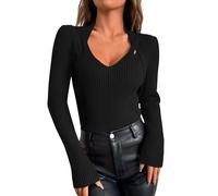 Camicie a maniche lunghe da donna Autunno e inverno allentato scollo a V magliette femminili comode per pendolari moda maglietta a maniche lunghe tinta unita per le donne, Magliette nere oversize per