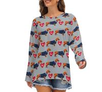 Camicie a maniche lunghe da donna - bassotto cane cucciolo amore vestibilità ampia maglietta da donna t-shirt girocollo basic tee, Stile 34., L